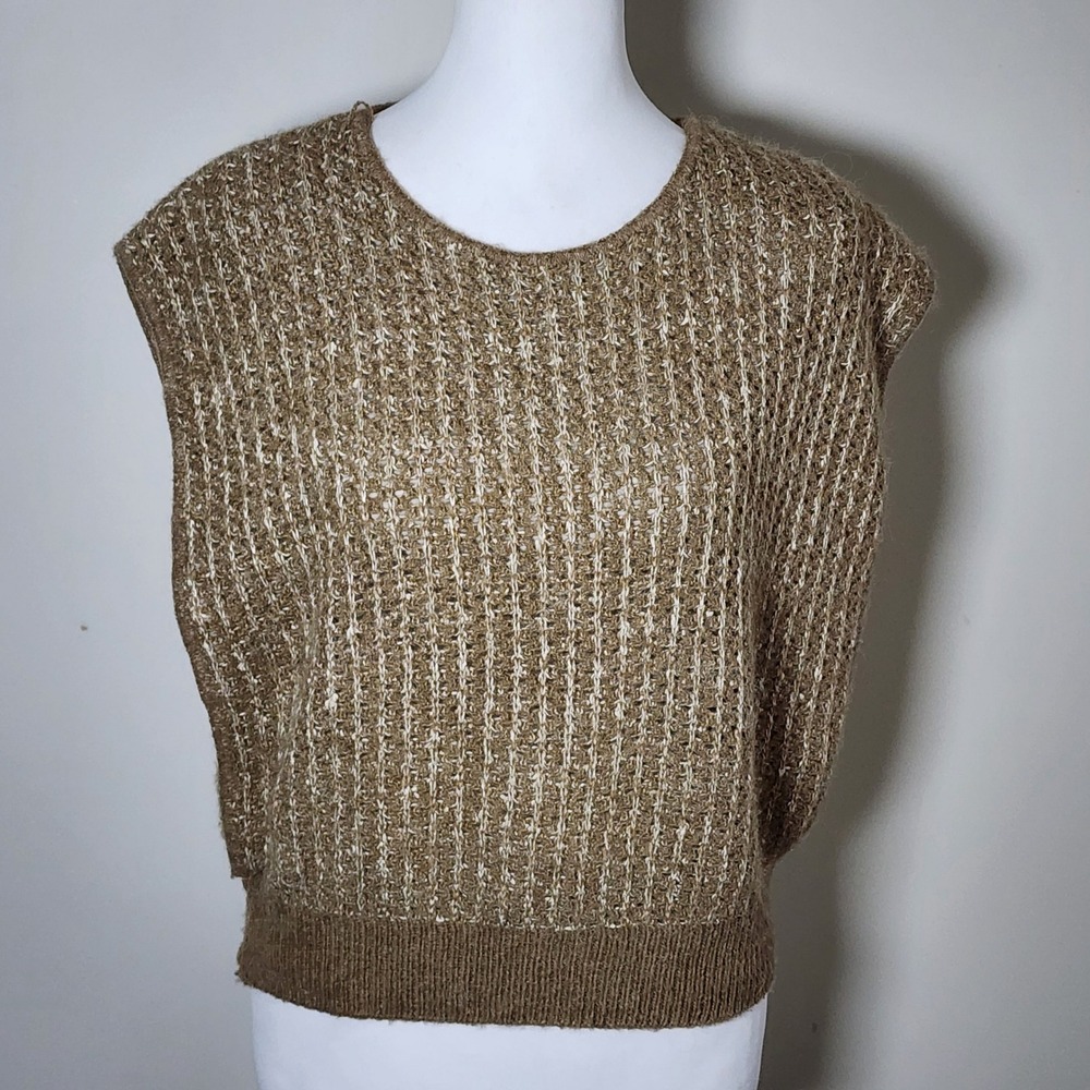 Vintage Wool Sweater Vest Womens Large Brown Textured Knit Made in Canada 70s